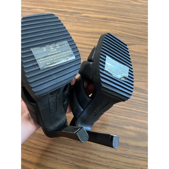 DKNY black faux leather puff cross strap square toe heels size 6M - Picture 5 of 6